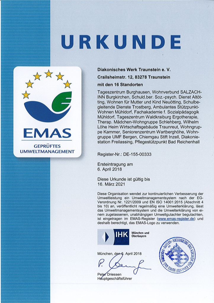 Emas Urkunde Diakonisches Werk Traunstein E V